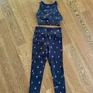 New Balance for J. Crew cherry print navy leggings & sports bra set. Never worn